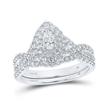  14k White Gold Pear Diamond Halo Bridal Wedding Ring Band Set 1 Cttw