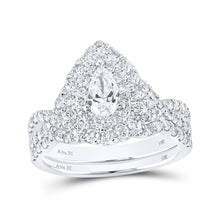  14k White Gold Pear Diamond Halo Bridal Wedding Ring Band Set 1-1/2 Cttw