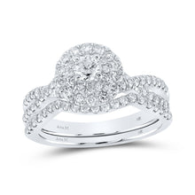  14k White Gold Round Diamond Halo Bridal Wedding Ring Band Set 1 Cttw