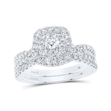  14k White Gold Round Diamond Halo Bridal Wedding Ring Band Set 1 Cttw
