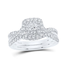  14k White Gold Round Diamond Halo Bridal Wedding Ring Band Set 1 Cttw