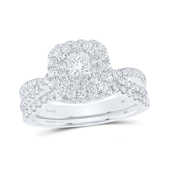 14k White Gold Pear Diamond Halo Bridal Wedding Ring Band Set 1 Cttw