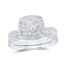  14k White Gold Princess Diamond Halo Bridal Wedding Ring Band Set 1-1/2 Cttw