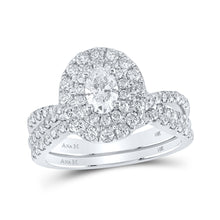  14k White Gold Oval Diamond Halo Bridal Wedding Ring Band Set 1-1/2 Cttw