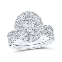  14k White Gold Oval Diamond Halo Bridal Wedding Ring Band Set 2 Cttw