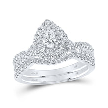  14k White Gold Pear Diamond Halo Bridal Wedding Ring Band Set 1 Cttw