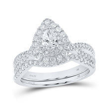  14k White Gold Pear Diamond Halo Bridal Wedding Ring Band Set 1 Cttw