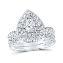  14k White Gold Pear Diamond Halo Bridal Wedding Ring Band Set 2 Cttw