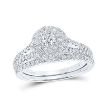  14k White Gold Round Diamond Halo Bridal Wedding Ring Band Set 1 Cttw
