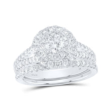  14k White Gold Round Diamond Halo Bridal Wedding Ring Band Set 1-1/2 Cttw