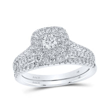  14k White Gold Round Diamond Halo Bridal Wedding Ring Band Set 1 Cttw