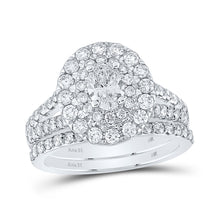  14k White Gold Oval Diamond Halo Bridal Wedding Ring Band Set 2 Cttw