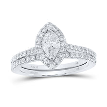  14k White Gold Marquise Diamond Halo Bridal Wedding Ring Band Set 1 Cttw