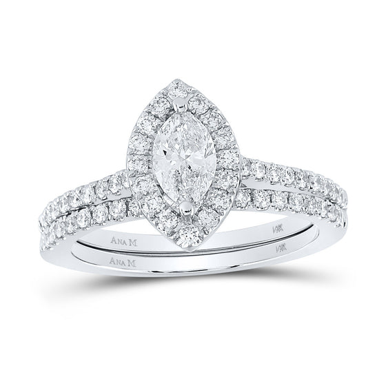 14k White Gold Marquise Diamond Halo Bridal Wedding Ring Band Set 1 Cttw
