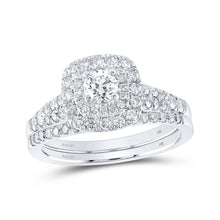  14k White Gold Round Diamond Halo Bridal Wedding Ring Band Set 1 Cttw