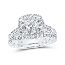  14k White Gold Round Diamond Halo Bridal Wedding Ring Band Set 1-1/2 Cttw