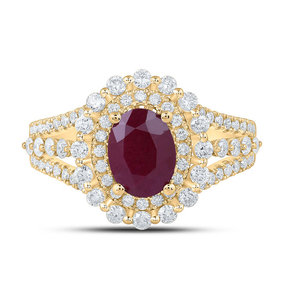 14k Yellow Gold Womens Oval Ruby Solitaire Diamond Fashion Ring 2-3/8 Cttw