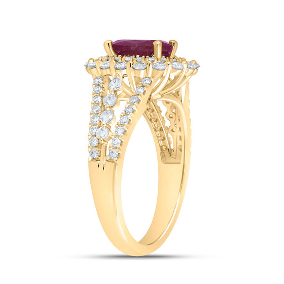 14k Yellow Gold Womens Oval Ruby Solitaire Diamond Fashion Ring 2-3/8 Cttw