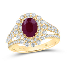  14k Yellow Gold Womens Oval Ruby Solitaire Diamond Fashion Ring 2-3/8 Cttw