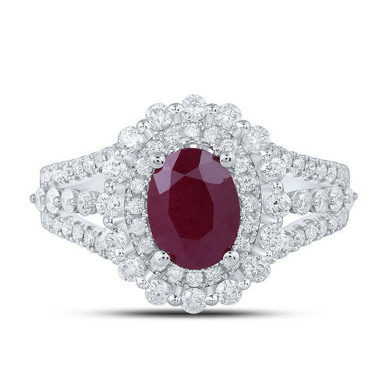 14k White Gold Womens Oval Ruby Solitaire Diamond Fashion Ring 2 Cttw
