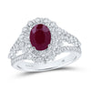 14k White Gold Womens Oval Ruby Solitaire Diamond Fashion Ring 2 Cttw