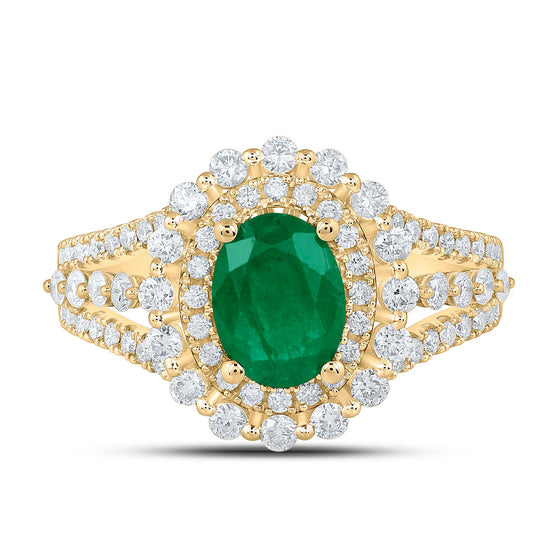 14k Yellow Gold Womens Oval Emerald Solitaire Diamond Fashion Ring 1-7/8 Cttw