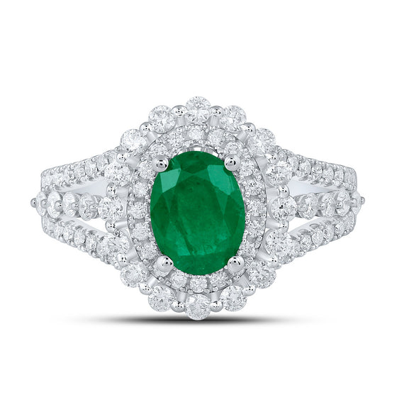14k White Gold Womens Oval Emerald Solitaire Diamond Fashion Ring 1-7/8 Cttw