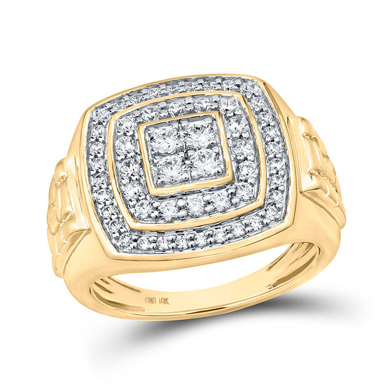 10k Yellow Gold Mens Round Diamond Square Ring 1 Cttw
