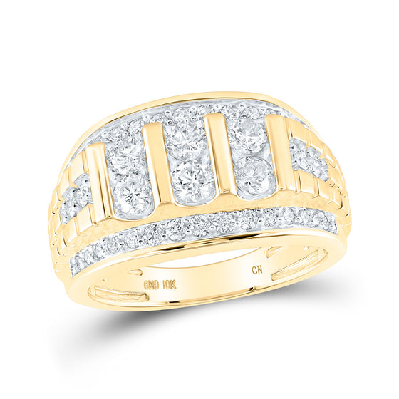 10k Yellow Gold Mens Round Diamond Band Ring 1-1/2 Cttw