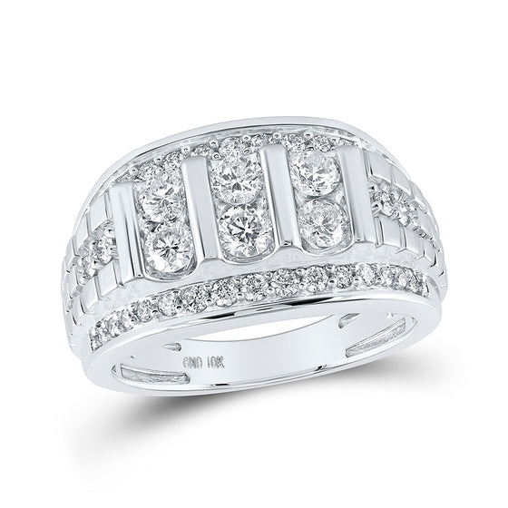 10k White Gold Mens Round Diamond Band Ring 1-1/2 Cttw