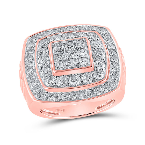 10k Rose Gold Mens Round Diamond Square Ring 4 Cttw