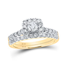  14k Yellow Gold Princess Diamond Halo Bridal Wedding Ring Band Set 1 Cttw
