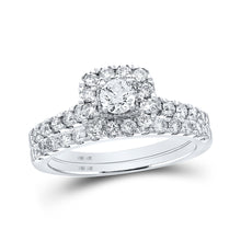  14k White Gold Princess Diamond Halo Bridal Wedding Ring Band Set 1 Cttw