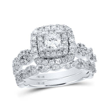  14k White Gold Princess Diamond Halo Bridal Wedding Ring Band Set 1-1/4 Cttw