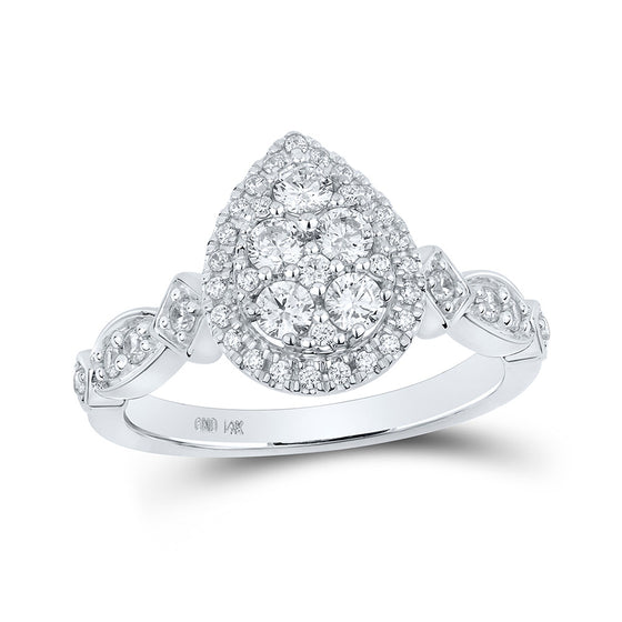 14k White Gold Round Diamond Teardrop Bridal Wedding Engagement Ring 3/4 Cttw