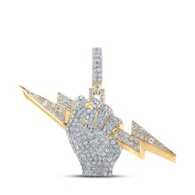  10k Yellow Gold Mens Round Diamond Lightning Bolt Fist Charm Pendant 2-3/8 Cttw