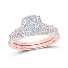  10k Rose Gold Round Diamond Square Bridal Wedding Ring Band Set 3/4 Cttw