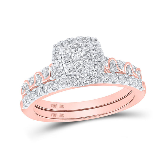 10k Rose Gold Round Diamond Square Bridal Wedding Ring Band Set 3/4 Cttw