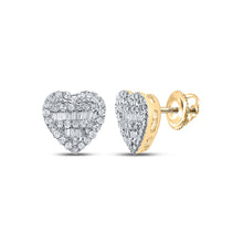  10k Yellow Gold Womens Baguette Diamond Heart Earrings 3/8 Cttw