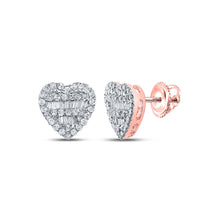  10k Rose Gold Womens Baguette Diamond Heart Earrings 3/8 Cttw