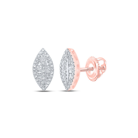 10k Rose Gold Womens Baguette Diamond Oval Earrings 1/4 Cttw