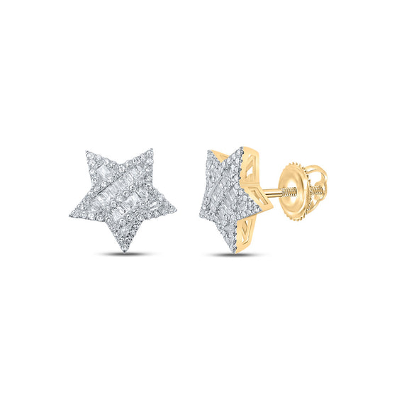 10k Yellow Gold Womens Baguette Diamond Star Earrings 1/2 Cttw