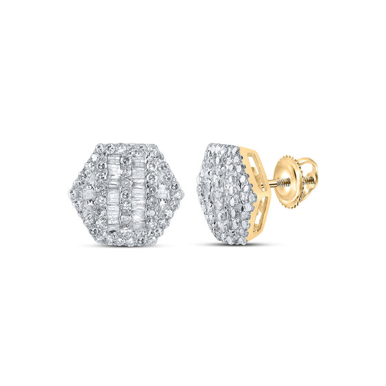 10k Yellow Gold Womens Baguette Diamond Hexagon Cluster Earrings 5/8 Cttw