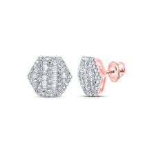  10k Rose Gold Womens Baguette Diamond Hexagon Earrings 5/8 Cttw