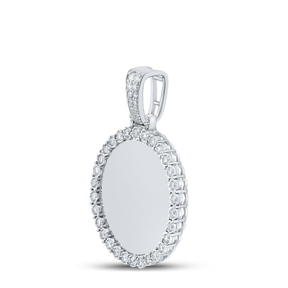 10k White Gold Mens Round Diamond Memory Circle Charm Pendant 3/4 Cttw