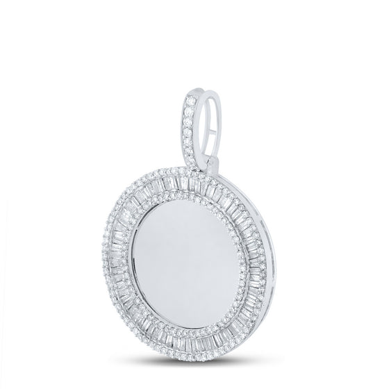 10k White Gold Mens Baguette Diamond Circle Memory Charm Pendant 1-1/2 Cttw