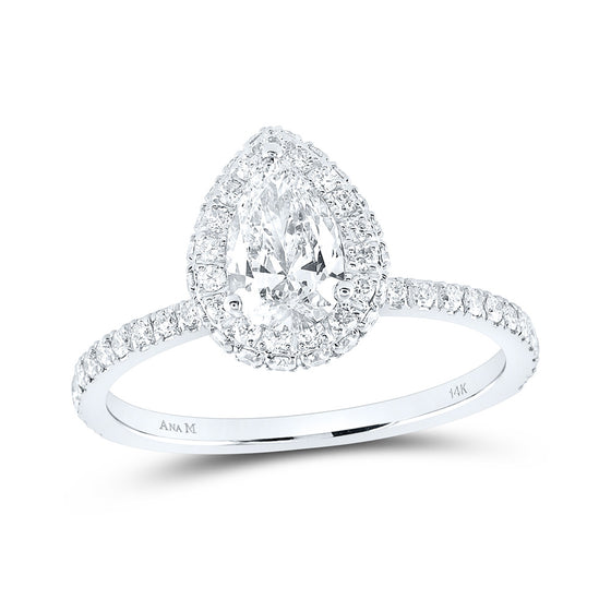 14k White Gold Pear Diamond Halo Bridal Wedding Engagement Ring 1-1/4 Cttw