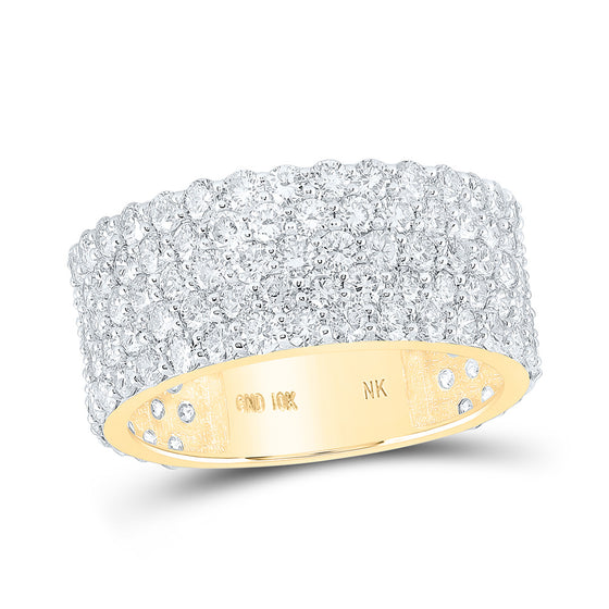 10k Yellow Gold Mens Round Diamond 5-Row Band Ring 5-3/8 Cttw