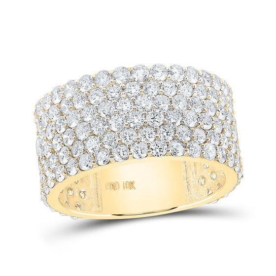 10k Yellow Gold Mens Round Diamond 6-Row Pave Band Ring 6-1/2 Cttw