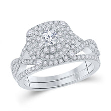  14k White Gold Round Diamond Halo Bridal Wedding Ring Band Set 1-1/3 Cttw